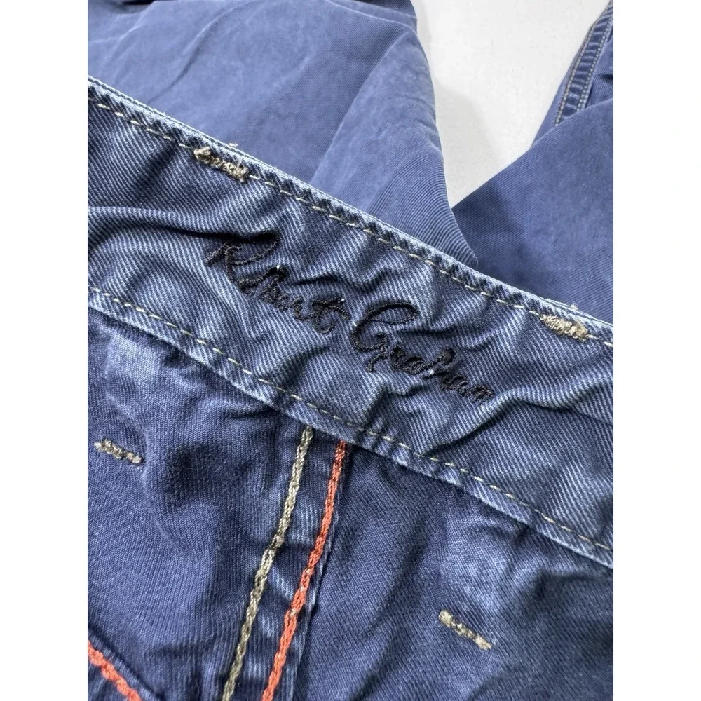 Robert Graham Mens 34x30 Blue Chino Pants Classic Yates Cotton Canvas Straight